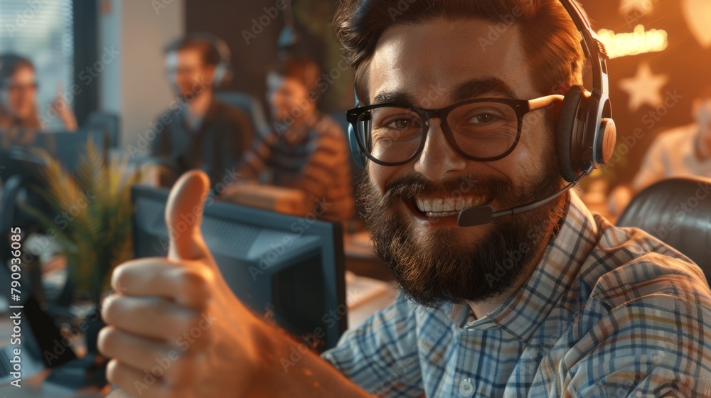 Smiling Support Agent Giving Thumbs-Up Smiling Support Agent Giving Thumbs-Up