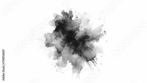 Gray and black paint brush strokes in watercolor, isolated against transparent