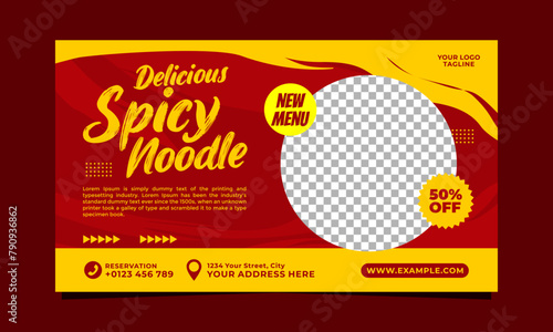 Vector of delicious spicy noodle social media landscape banner template