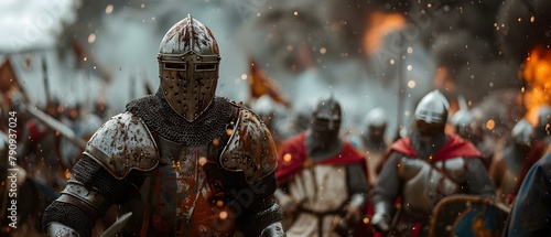 Clash of Steel: Knights' Valor Amidst Battle. Concept Medieval Combat, Knight Armor, Epic Battles, Honor and Valor, Medieval Warfare