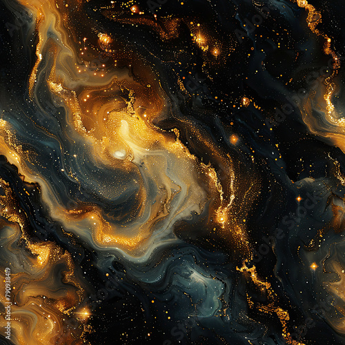 Abstract Marble Golden Galaxy
