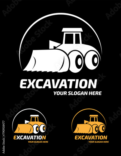 construction company logo. Collection of simple emblems, tractor, escalator badges