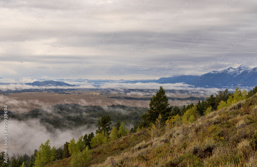Foggy Autumn Landscape in Grand Teton National Park Wyoming