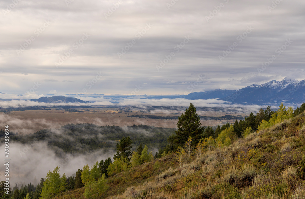 Foggy Autumn Landscape in Grand Teton National Park Wyoming Foggy Autumn Landscape in Grand Teton National Park Wyoming