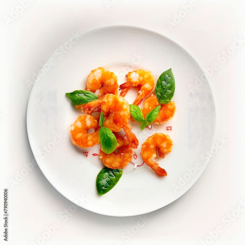 Fried shrimp on a plate isolate on a white background. Generative AI,