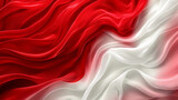 Red and white wavy background with satin fabric texture, flag of people's invoices, Indonesian national flag, indonesia red and white flag. Abstract background with waves of the two colors.
