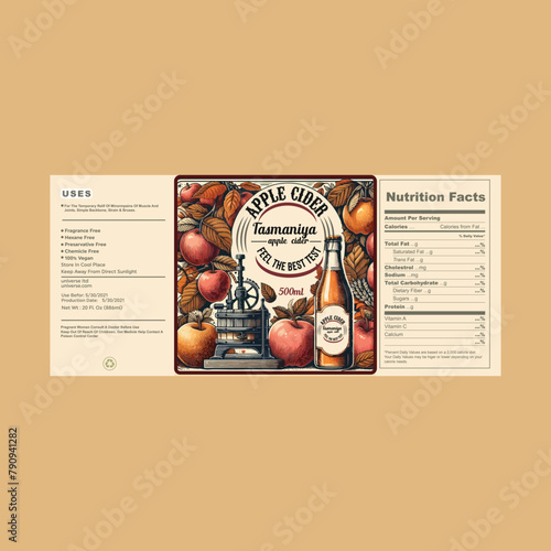 apple cider label design, vintage label design, aged apple cider vinegar	
