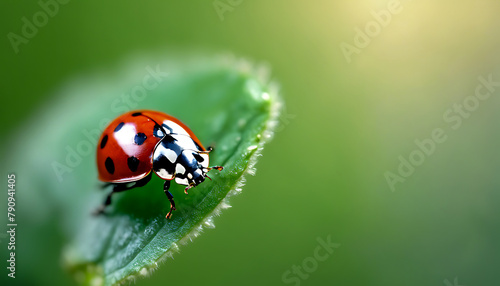 Close up macro photography of a stunning red ladybug on a beautiful green out of focus background © The A.I Studio
