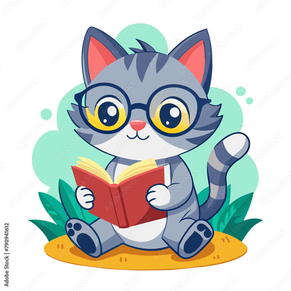 cartoon cat element Holding a cute study book