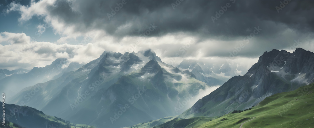 Refreshing Showers in the Swiss Alps: Alpine Rain Season Stock Photo