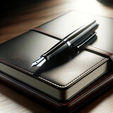 Elegant Fountain Pen on a Leather-Bound Notebook