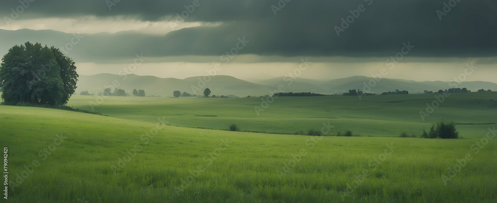 Bavarian Rain Reverie: Lush Meadows in a Rainy Folklore Reverie, Perfect for Rejuvenation Themes in Rain Season Photography Stock Concepts