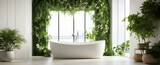 Serene Botanical Bathroom Oasis with Jasmine Vine and Wall-Mounted Planters for Nature-Infused Interior Design and Realistic Relaxation - Stock Photo