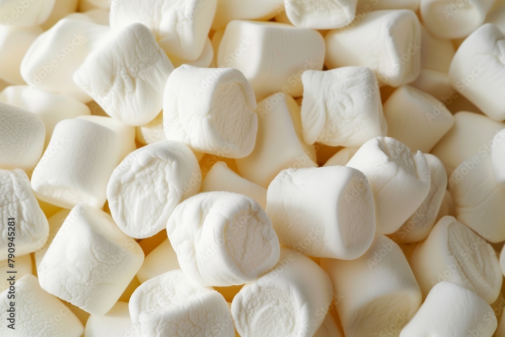Close up pile of small white puffy marshmallows on white background. Close up pile of small white puffy marshmallows on white background.