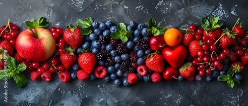 Heart-Healthy Fresh Berries and Fruits Display, Nutritionist Approved. Concept Healthy Snacking, Fresh Produce, Nutrition Tips photo
