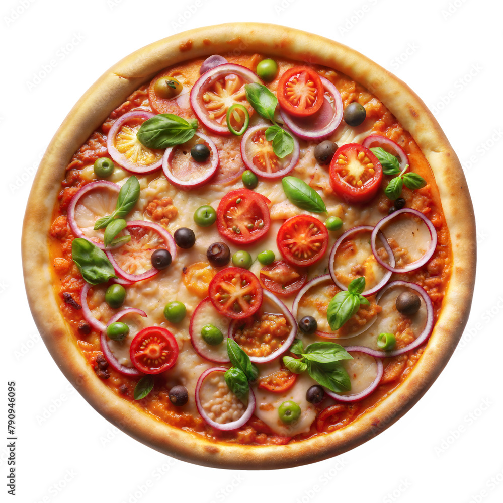 Delicious vegetarian pizza topped with fresh vegetables