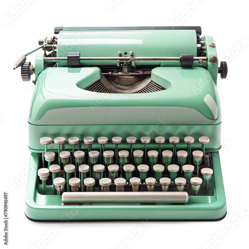 Vintage green typewriter on a transparent background