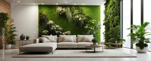 Relaxing Urban Oasis: Modern Apartment with Vertical Garden Wall and Sustainable Design in Realistic Interior © Gohgah