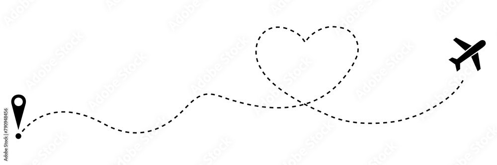 Flight route. Romantic trip. Dotted line. Vector illustration isolated on white background. Flight route. Romantic trip. Dotted line. Vector illustration isolated on white background.