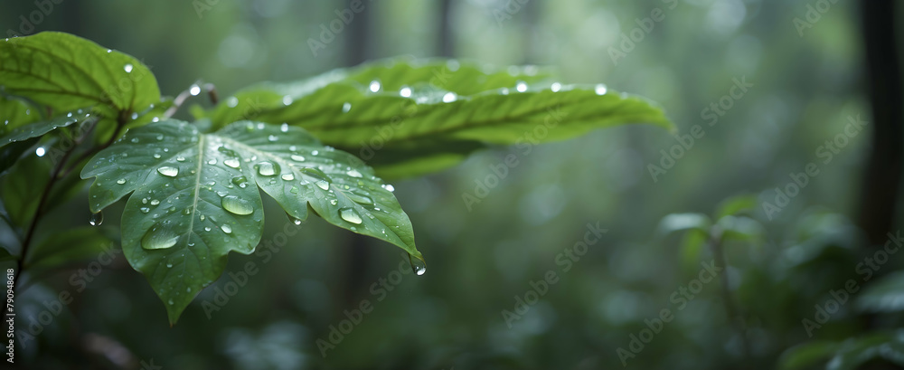 Morning Dew in Borneo's Lush Rainforest: Close-up on Rain Season Photo Stock Concept Morning Dew in Borneo's Lush Rainforest: Close-up on Rain Season Photo Stock Concept