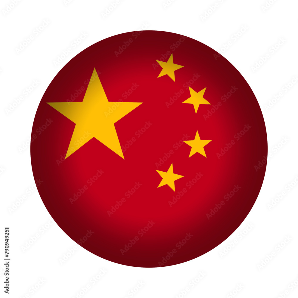 Round China flag icon, vector illustration on a transparent or white background. Chinese flag button. Round China flag icon, vector illustration on a transparent or white background. Chinese flag button.