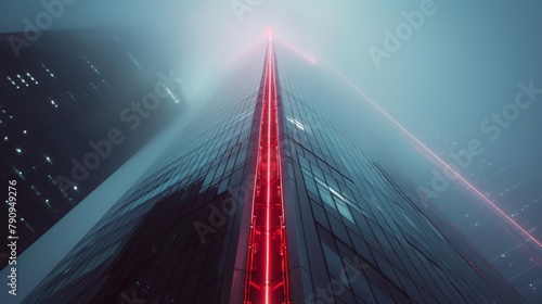 A dynamic shot of a skyscraper with pulsating LED lights, showcasing the futuristic architecture and technological innovation of modern cities. #790949276