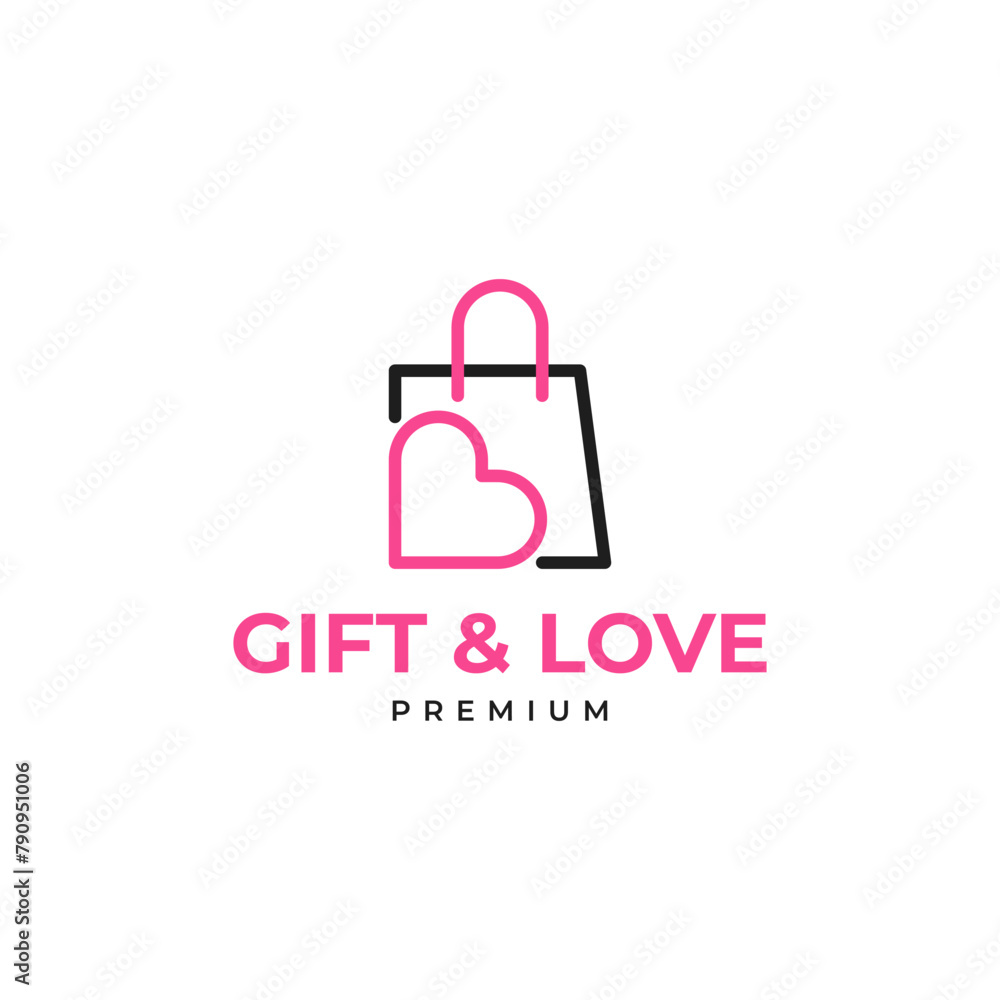 Creative gift and heart logo combination illustration idea