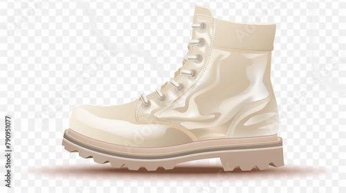 solated cream color gumboot shoes on transparent background. photo