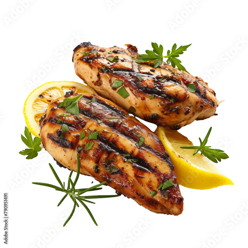 Crispy Lemon and Herb Grilled Chicken Isolated On White Background photo