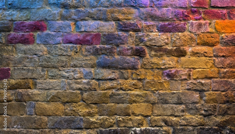 Fototapeta premium Ancient Strength: Detailed Stone brick colourful light 3d Wall Texture for Timeless Designs