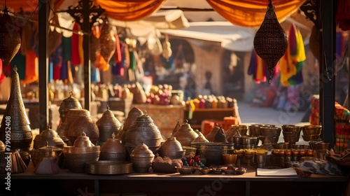 Panoramic view of the souk in Marrakech, Morocco photo