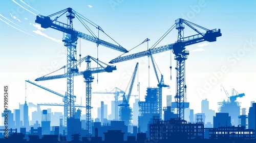 Cranes towering over the skyline, lifting materials into place , abstract , background