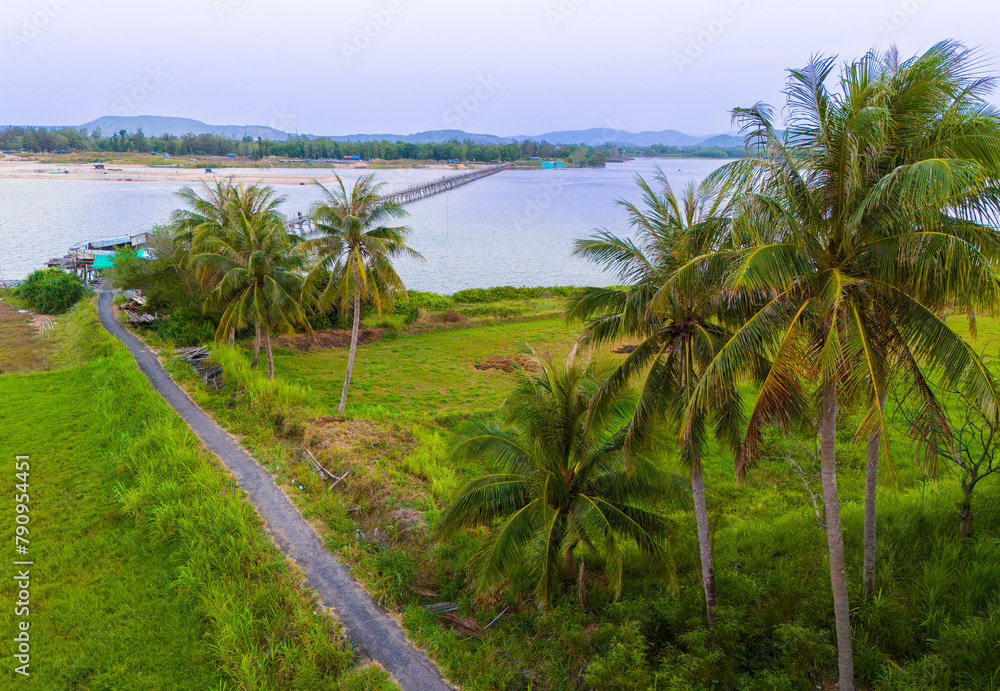 View of Ong Cop bridge or Tiger wooden bridge, Vietnam's longest wooden bridge in Chi Thanh district, Phu Yen province, Vietnam View of Ong Cop bridge or Tiger wooden bridge, Vietnam's longest wooden bridge in Chi Thanh district, Phu Yen province, Vietnam
