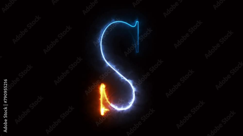 Letter s. Glowing neon icon on black wall background Letter s. Glowing neon icon on black wall background