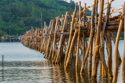 View of Ong Cop bridge or Tiger wooden bridge, Vietnam's longest wooden bridge in Chi Thanh district, Phu Yen province, Vietnam © CravenA