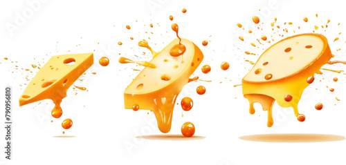 Set of cheese with sauce splashing , isolated Vector on white background