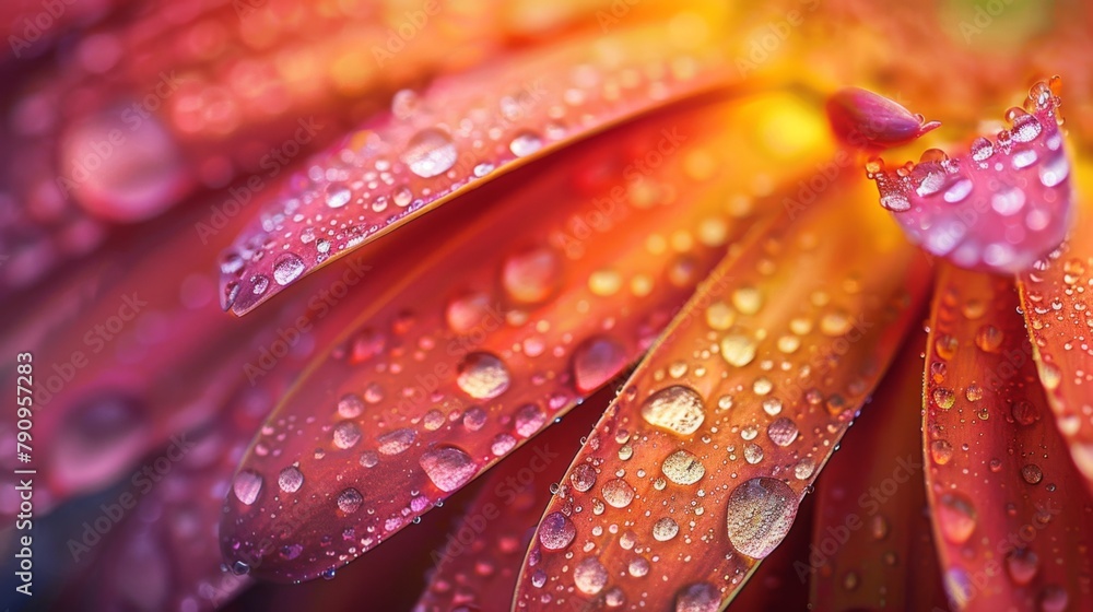 A macro image of water droplets collecting on the petals of a vibrant flower, magnifying the intricate details and textures of nature's design. A macro image of water droplets collecting on the petals of a vibrant flower, magnifying the intricate details and textures of nature's design.