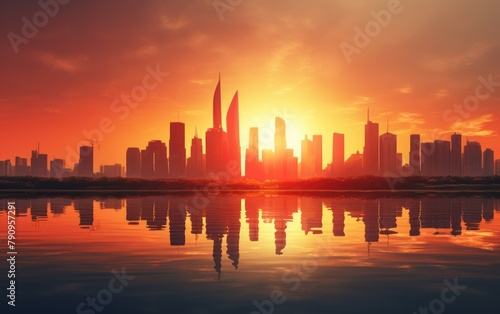 Dramatic Cityscape Sunset Reflection