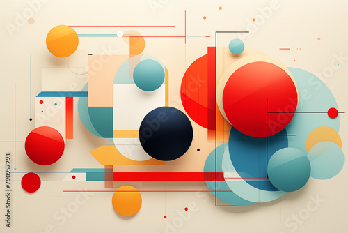 Illustration of a fascinating world of abstract geometries through bold and striking artworks. Playing with shapes, lines, patterns, color gradients, and textures to add depth to the graphic designs. photo