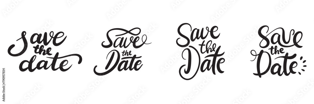 Collection of Save the Date text banner. Hand drawn vector art.