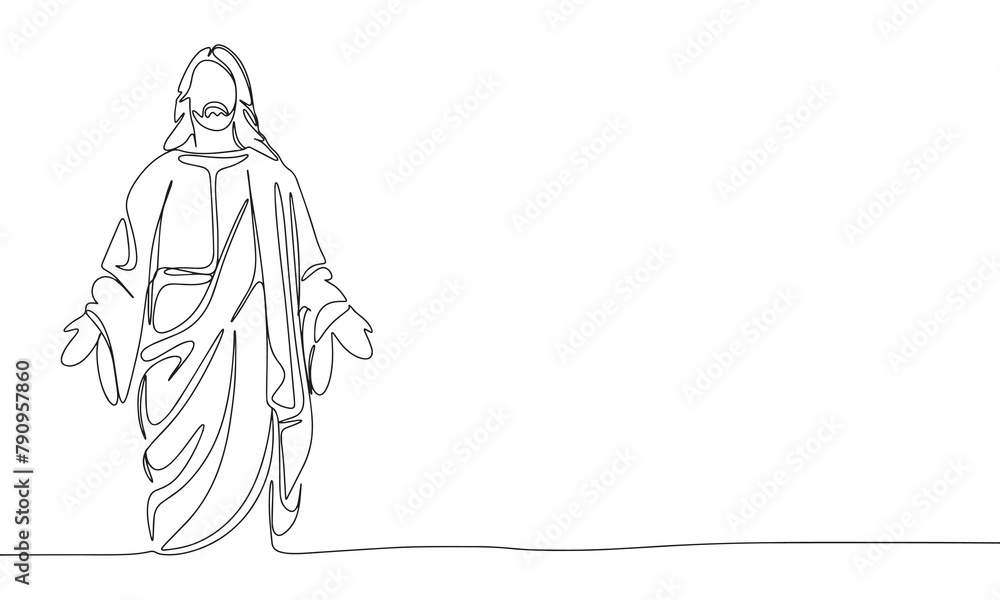 Jesus one line continuous. Line art religion banner concept. Hand drawn vector art.