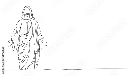 Jesus one line continuous. Line art religion banner concept. Hand drawn vector art.