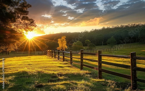 Sunset Glow Over Countryside Fence