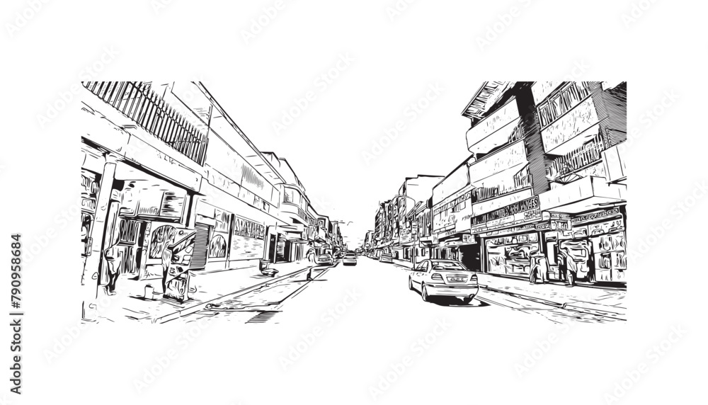 Print Building view with landmark of Springs is a city in United States. Hand drawn sketch illustration in vector. Print Building view with landmark of Springs is a city in United States. Hand drawn sketch illustration in vector.