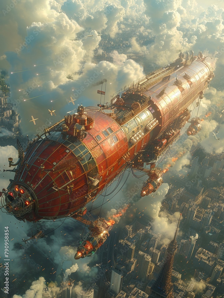 Steampunk airship battle, cannons, goggles, daring pilots, cloudfilled skies Steampunk airship battle, cannons, goggles, daring pilots, cloudfilled skies