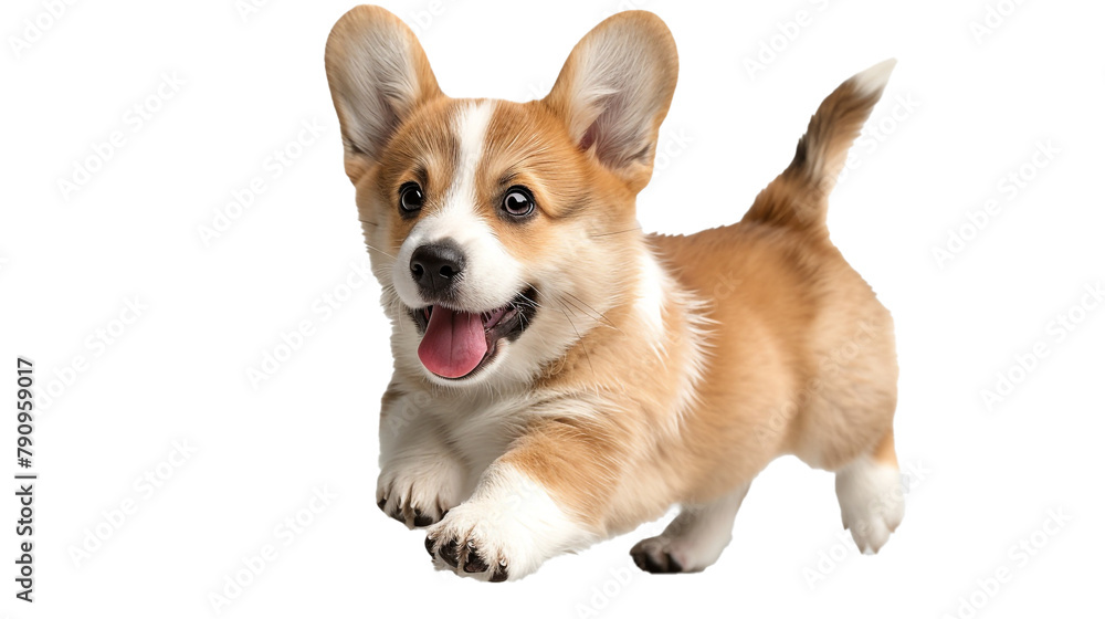 A playful corgi puppy, isolated on transparent background, png file