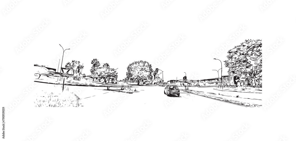 Fototapeta premium Print Building view with landmark of Springs is a city in United States. Hand drawn sketch illustration in vector.