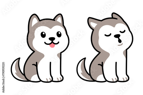 Cute cartoon husky puppy sitting and howling