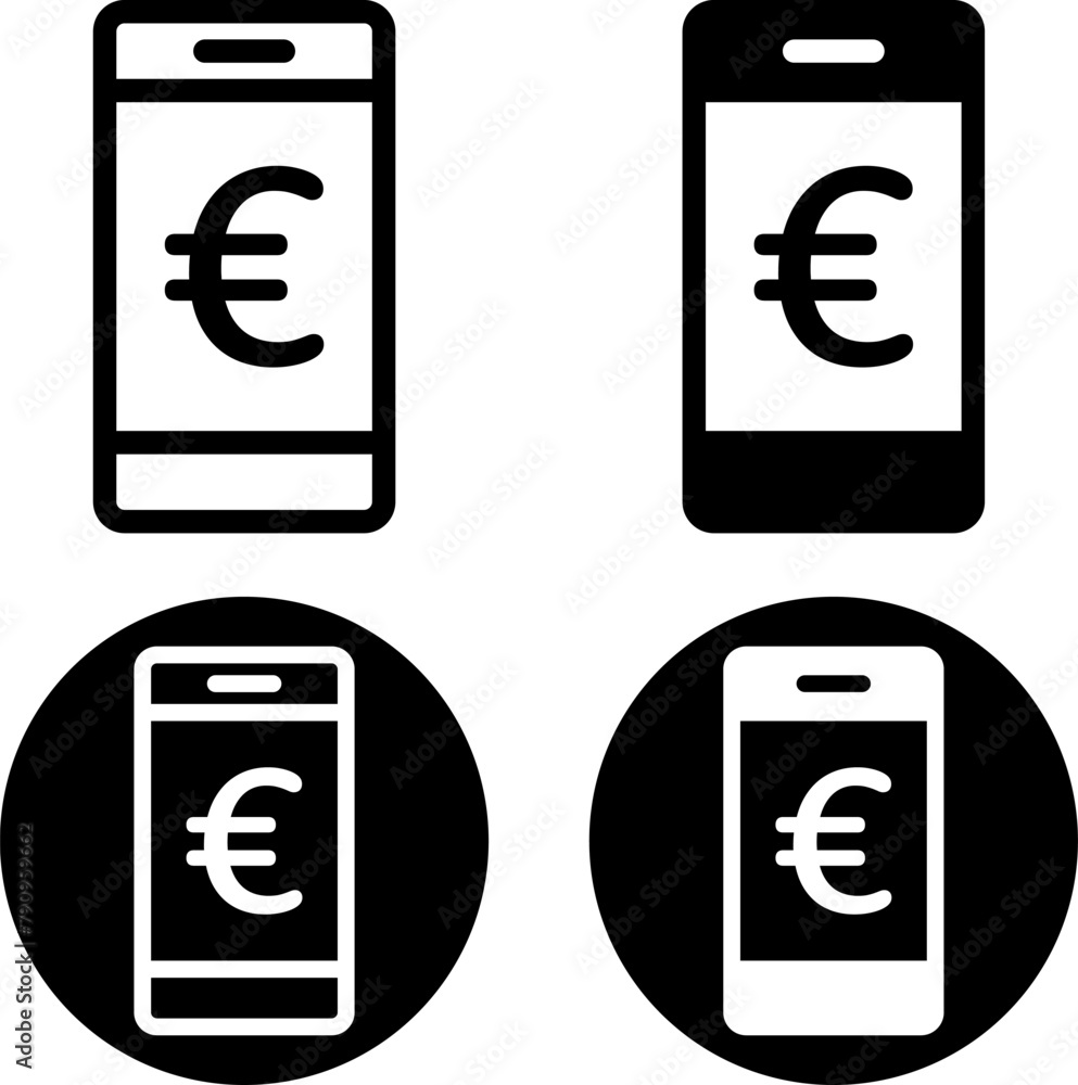 ユーロが表示されたスマートフォン アイコンセット ユーロが表示されたスマートフォン アイコンセット