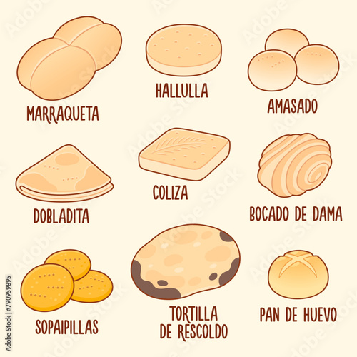 Traditional Chilean bread illustration set photo